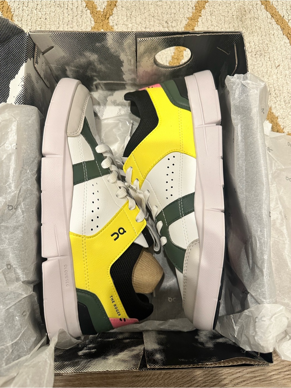 On Cloud Clubhouse Running Women's Low-Top Sneakers in White, Yellow & Green